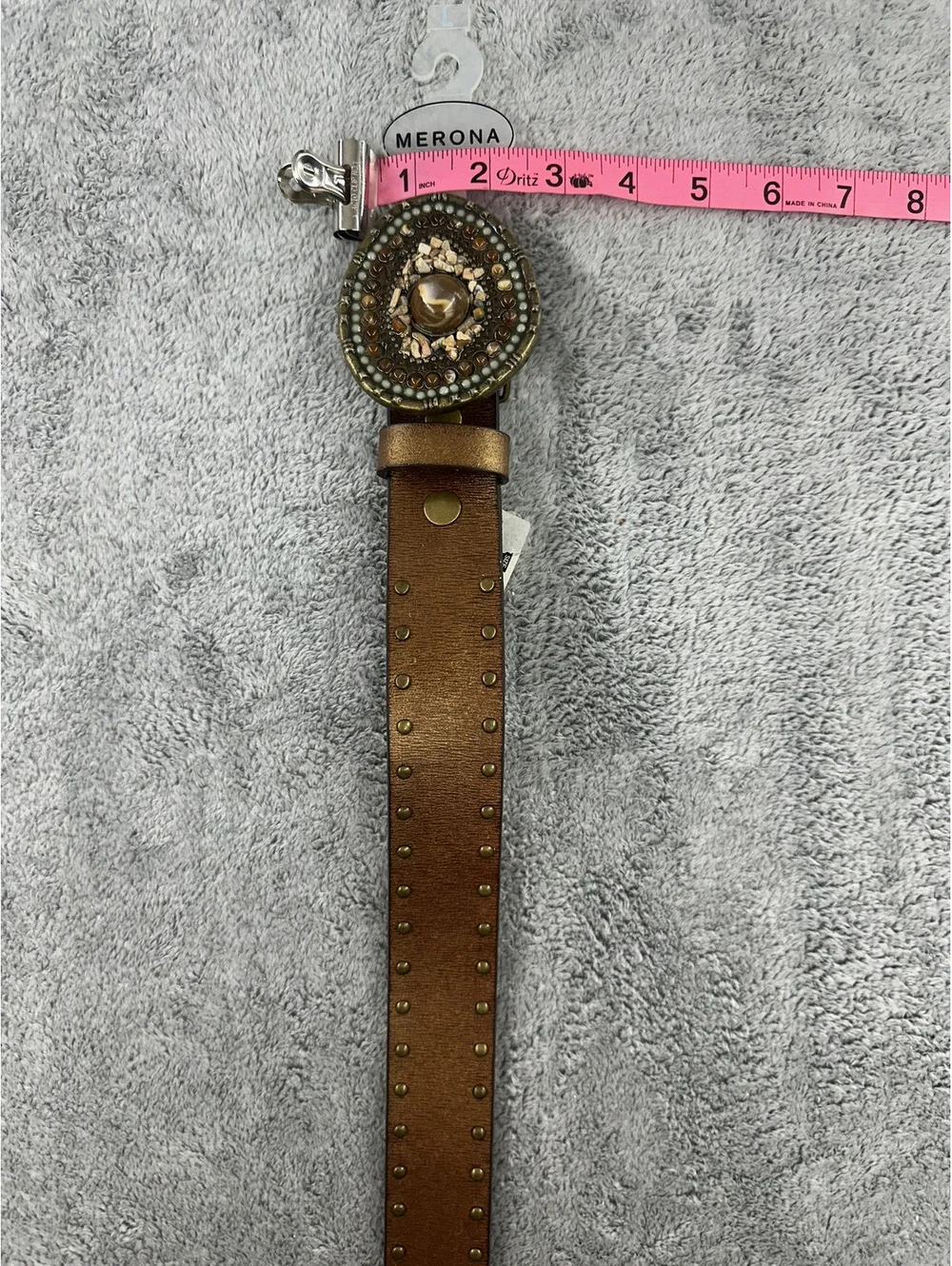 NWT Merona Brown Studded Belt with Decorative Beaded Buckle